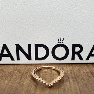 Pandora Beaded Wishbone Ring Rose Gold Plated